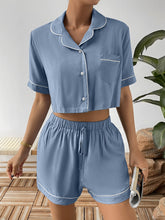 Contrast Lapel Collar Cropped Shirt Shorts Lounge Set